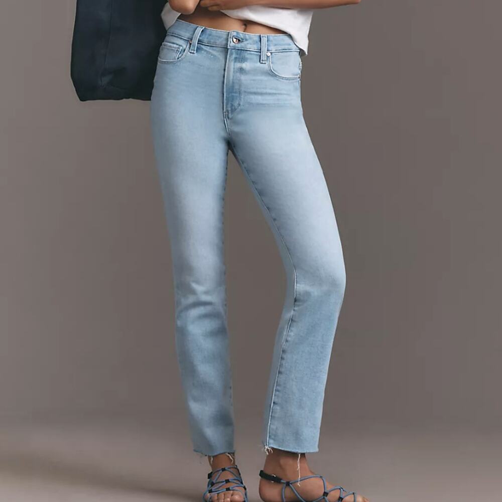 Paige x Anthropologie Cindy High-Rise Straight-Leg Light Wash Jeans Size 28
